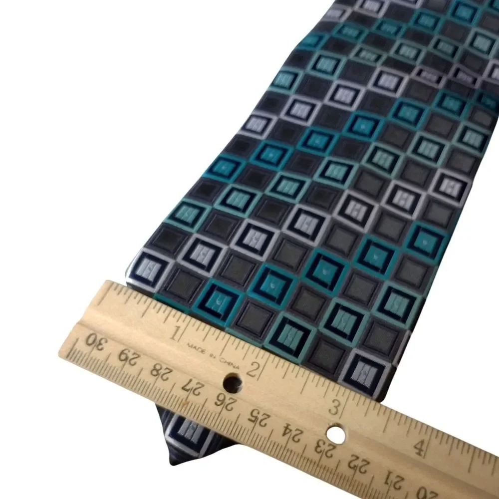 Colours Alexander Julian Mens Teal Grey Geometric Square Pattern Polyester Tie